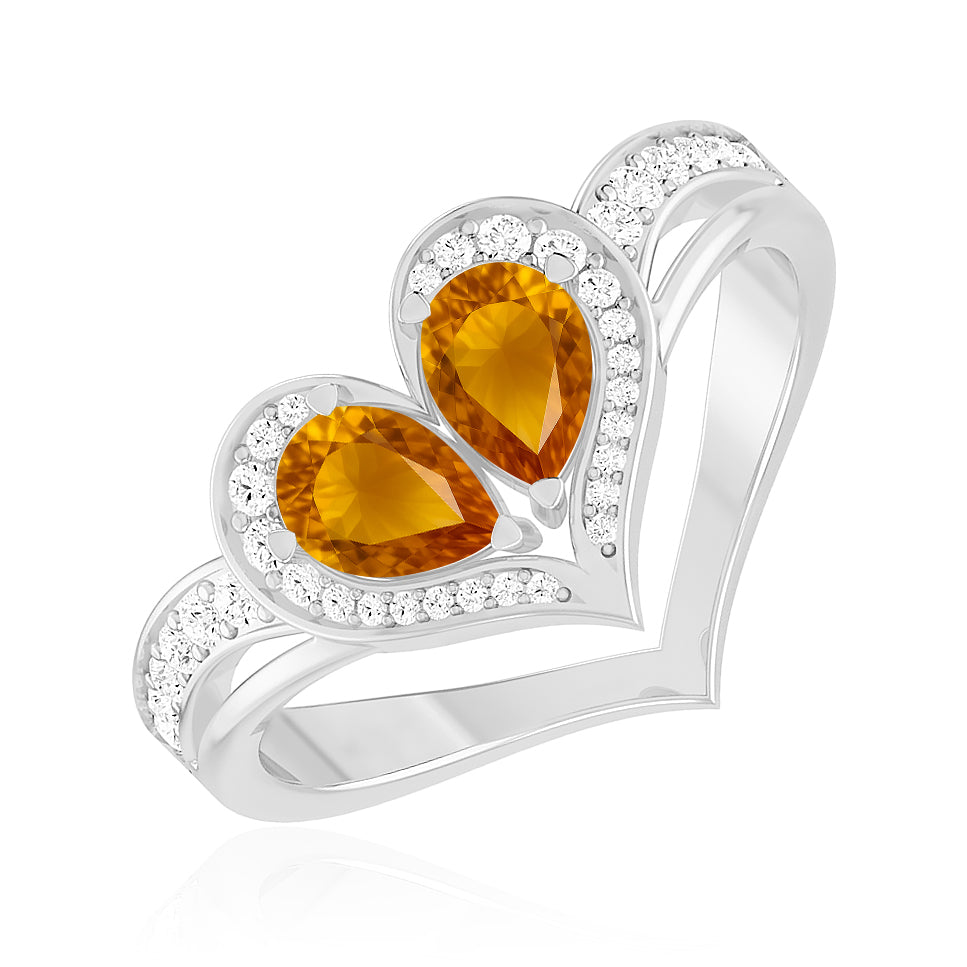 Heart-Shaped Gemstones Ring | Sterling Silver Birthstone Ring | Genuine Gemstone & Diamond Studded Ring | Personalized Promise Ring | Gift for Her