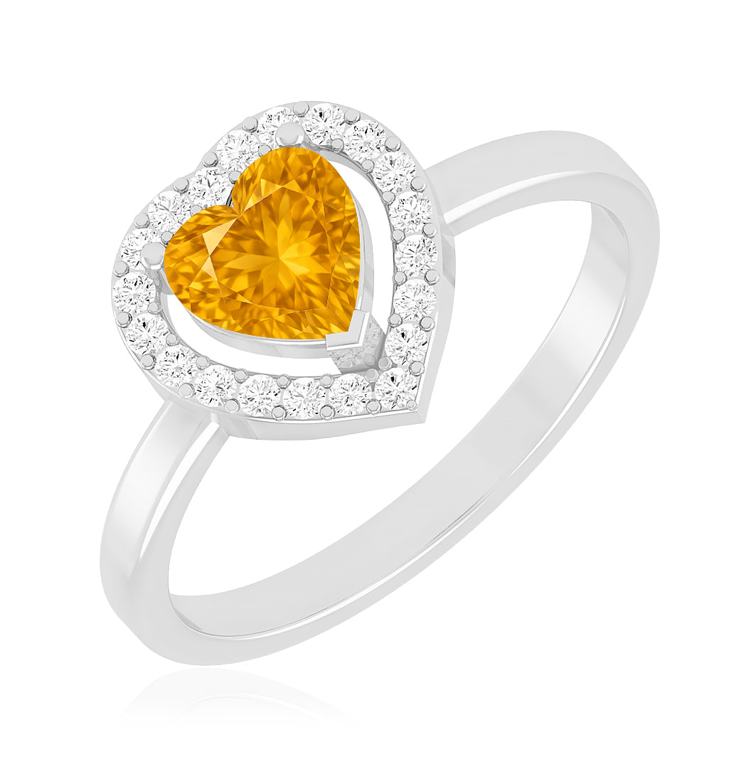 Heart Halo Ring | Sterling Silver Birthstone Ring | Genuine Gemstone Studded Ring | Personalized Promise Ring | Gift for Her