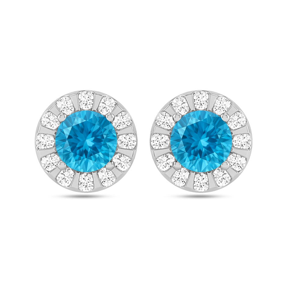 Sunburst Halo Stud Earrings | 925 Sterling Silver Birthstone Stud Earrings | Diamond Accent Gemstone Earrings | 15 Birthstone Options | Gift for Women