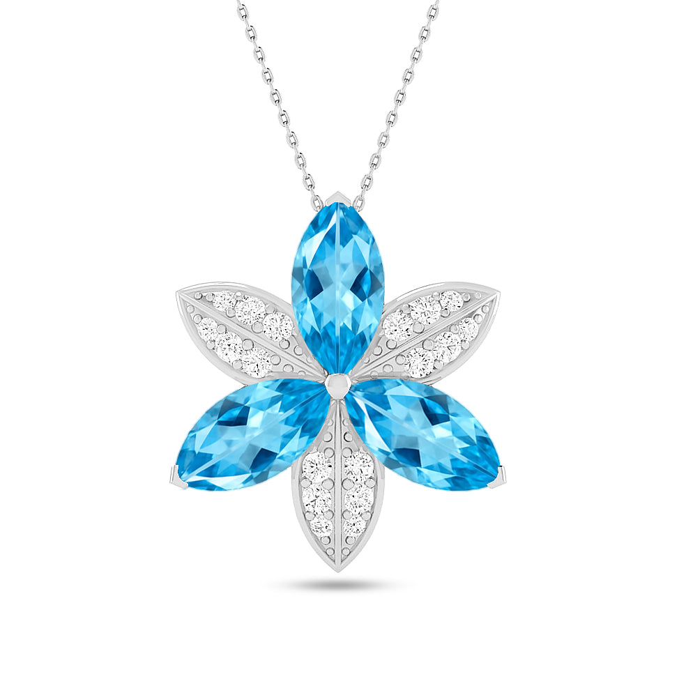Floral Marquise Pendant | Starburst Pendant | Heart Knot Teardrop Pendant | Sterling Silver Birthstone Necklace | Diamond Accent | Adjustable Chain | 15 Gemstone Choices