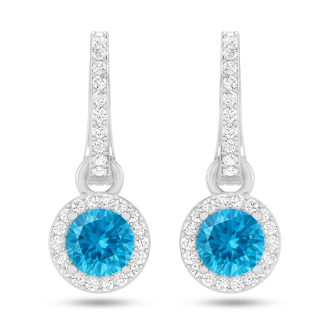 Round Halo Drop Earrings | 925 Sterling Silver Birthstone Stud Earrings | Diamond Accent Gemstone Earrings | 15 Birthstone Options | Gift for Women