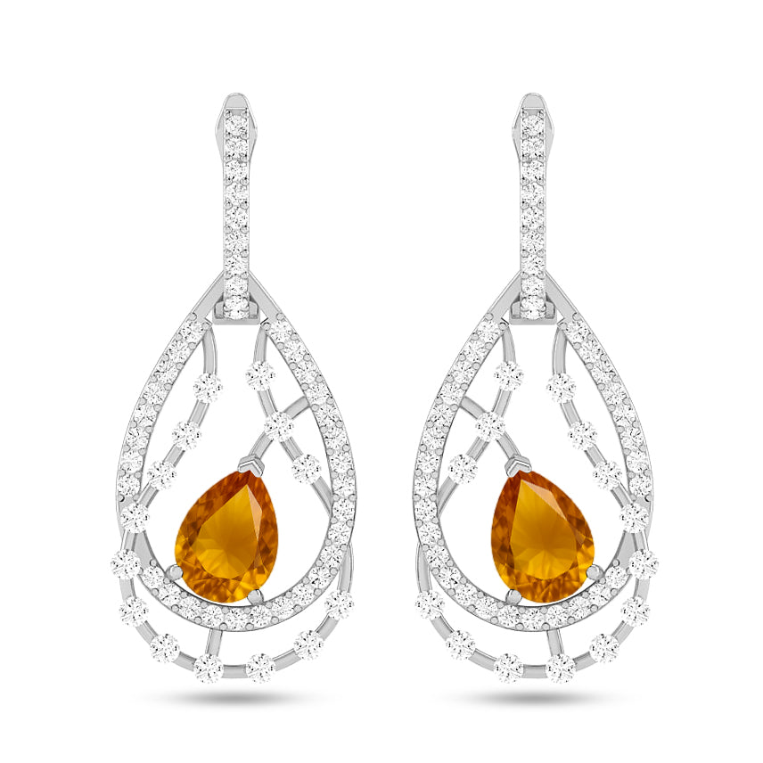 Double Teardrop Halo Drop Earrings | 925 Sterling Silver Birthstone Stud Earrings | Diamond Accent Gemstone Earrings | 15 Birthstone Options | Gift for Women