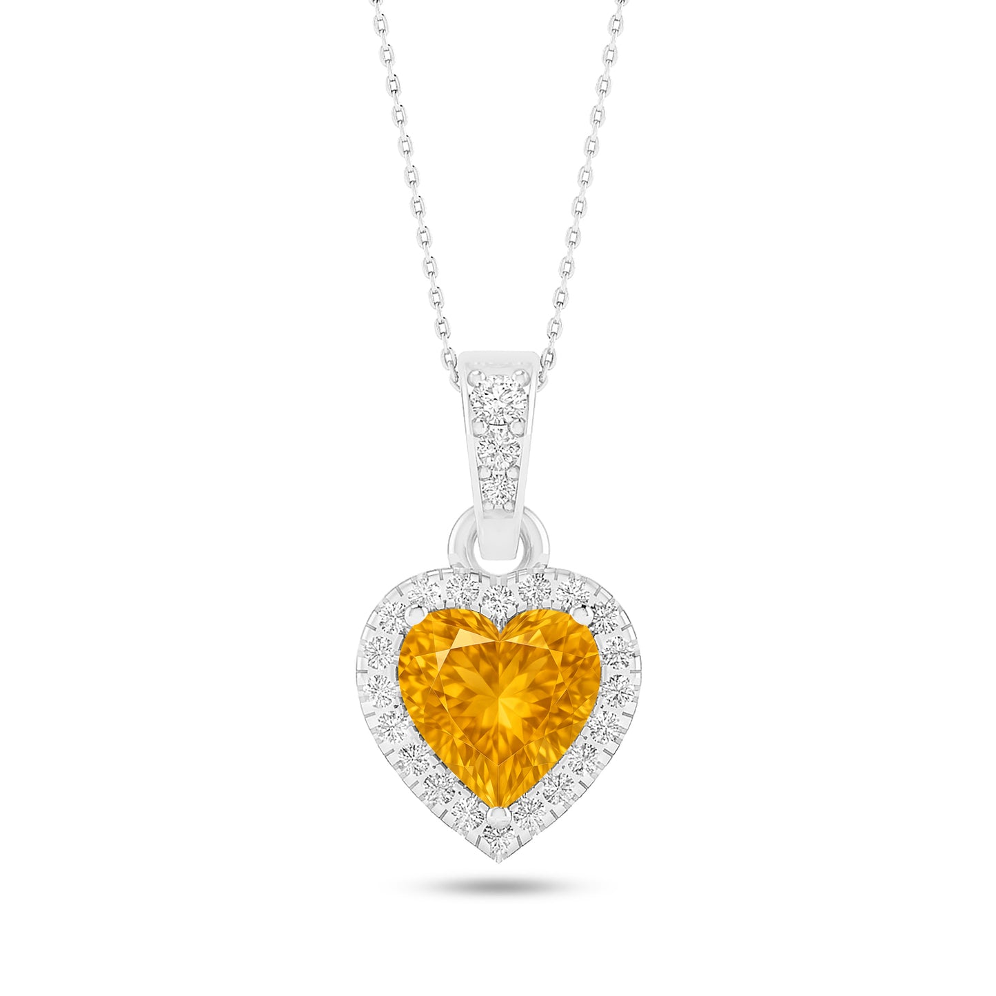Heart Halo Pendant | Sterling Silver Birthstone Necklace | Diamond Accent | Adjustable Chain | 15 Gemstone Choices