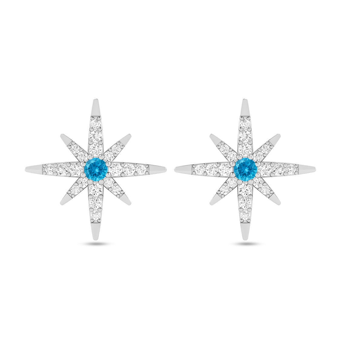 Celestial Starburst Stud Earrings | 925 Sterling Silver Birthstone Stud Earrings | Diamond Accent Gemstone Earrings | 15 Birthstone Options | Gift for Women