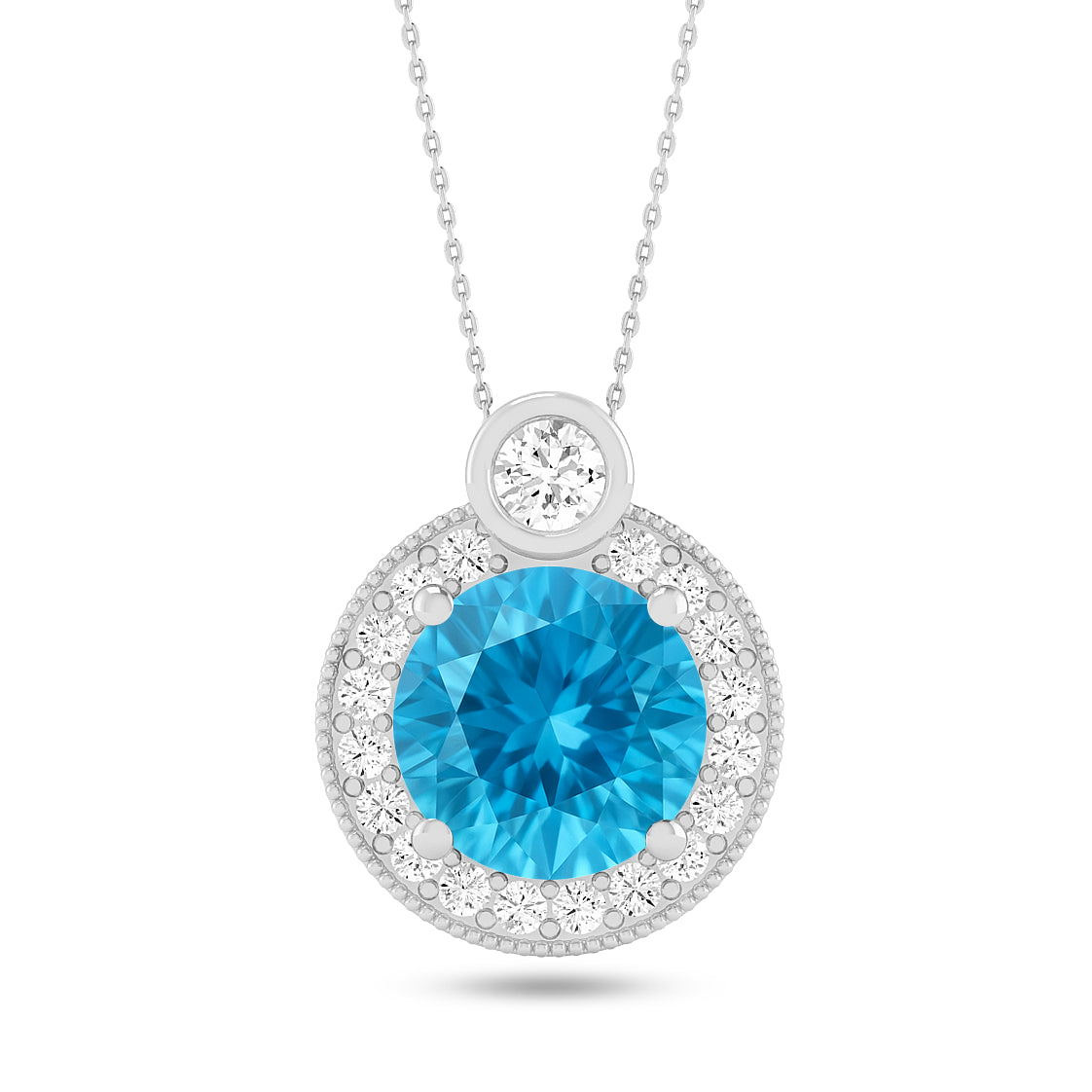 Round Halo Pendant | Starburst Pendant | Heart Knot Teardrop Pendant | Sterling Silver Birthstone Necklace | Diamond Accent | Adjustable Chain | 15 Gemstone Choices