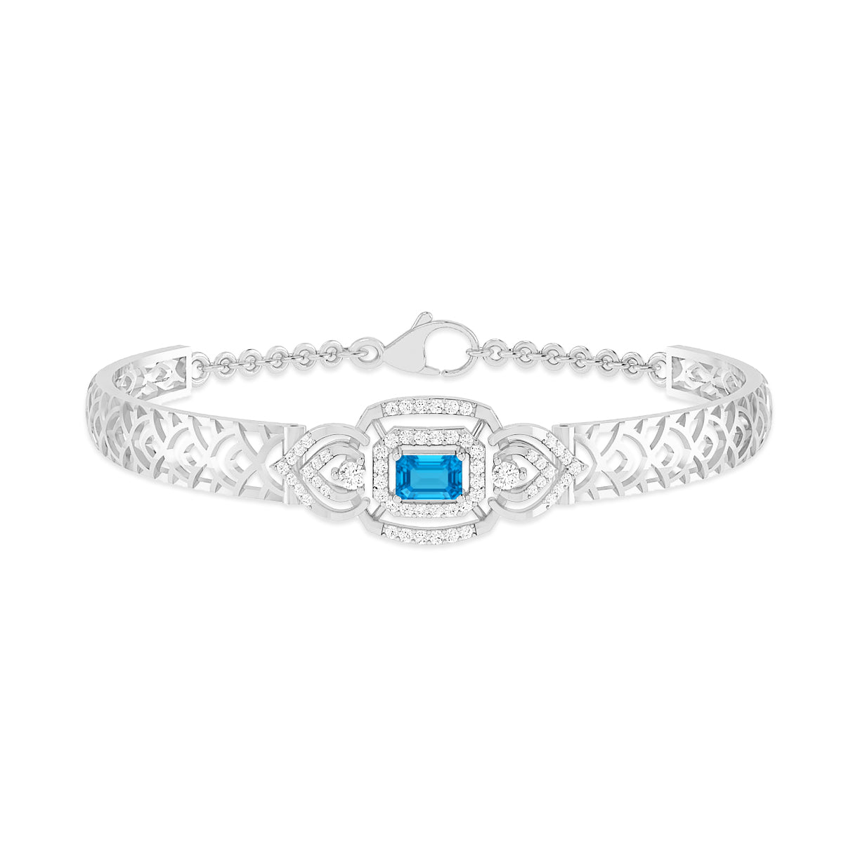 Art Deco Cuff Bracelet| Sterling Silver Birthstone Bracelet | Adjustable Chain | 15 Gemstone Choices | Personalized Gemstone Bracelet Floral Vine Bracelet Canter piece