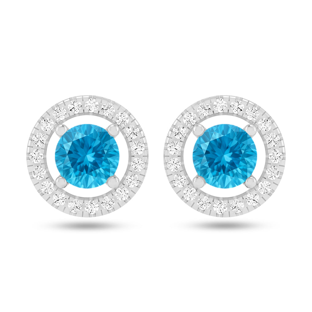Round Halo Stud Earrings | 925 Sterling Silver Birthstone Stud Earrings | Diamond Accent Gemstone Earrings | 15 Birthstone Options | Gift for Women