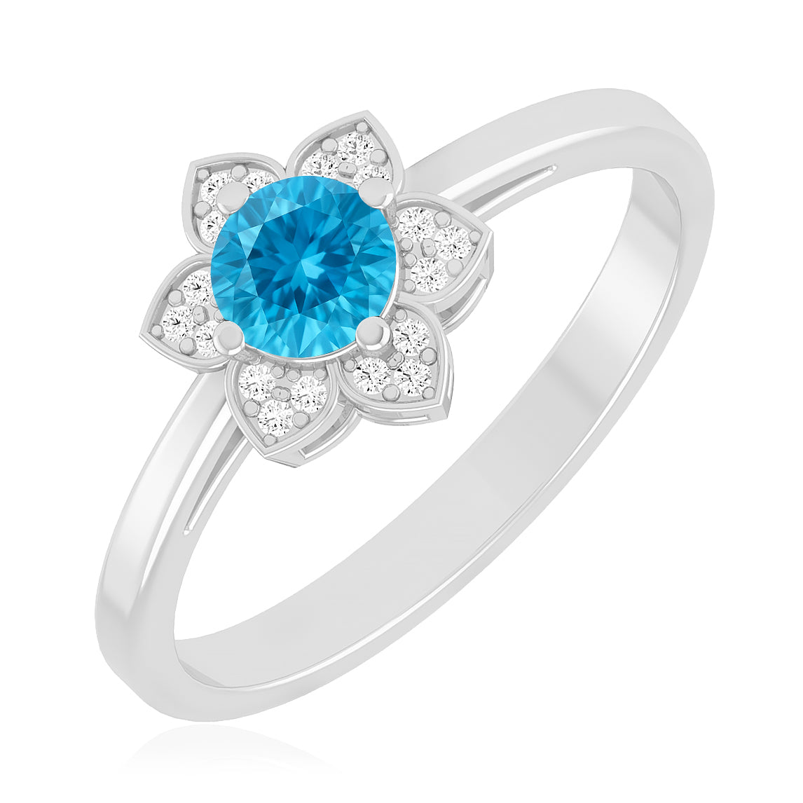 Floral Halo Solitaire Ring | Sterling Silver Birthstone Ring | Genuine Gemstone & Diamond Studded Ring | Personalized Promise Ring | Gift for Her
