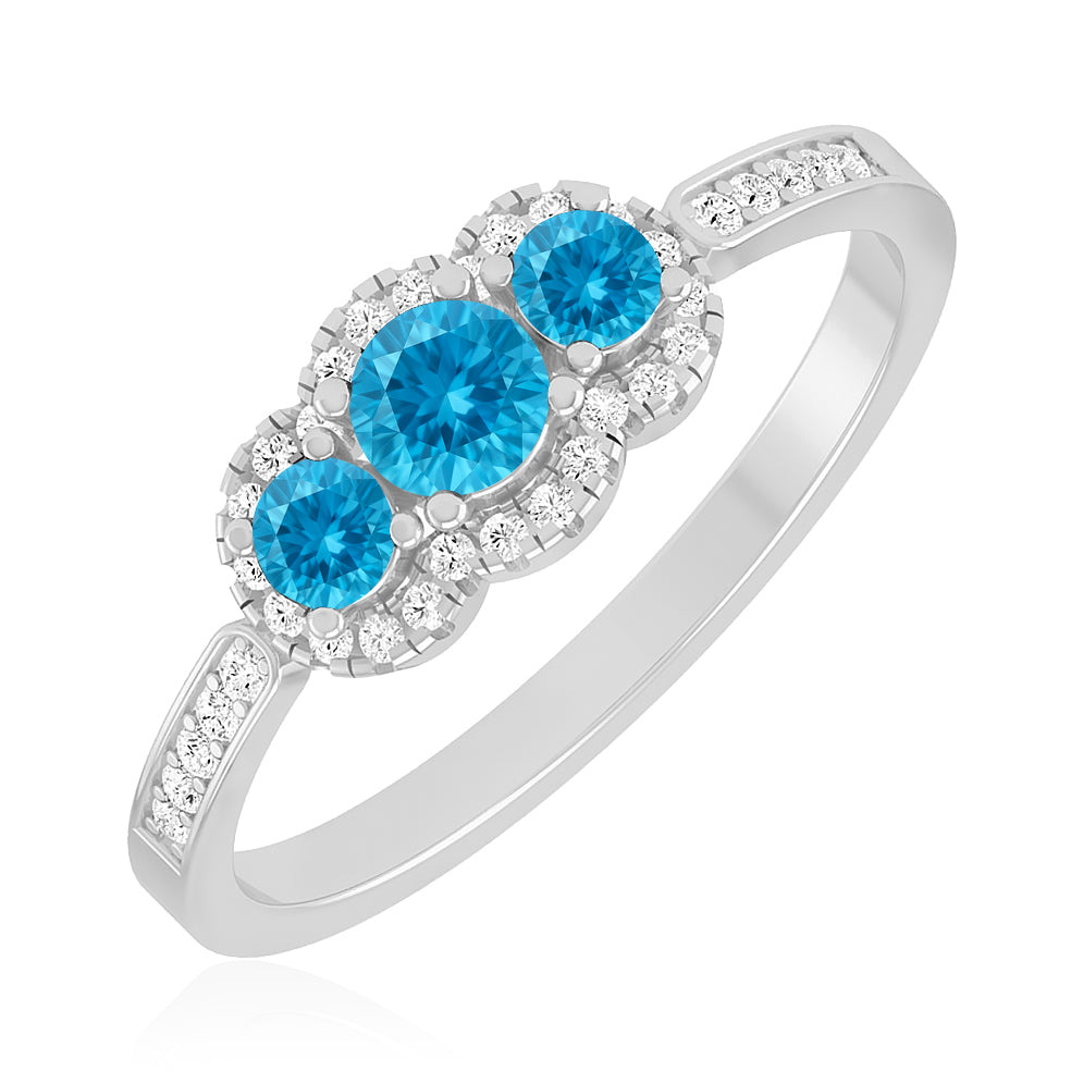 Trilogy Halo Ring | Sterling Silver Birthstone Ring | Genuine Gemstone & Diamond Studded Ring | Personalized Promise Ring | Gift for Her