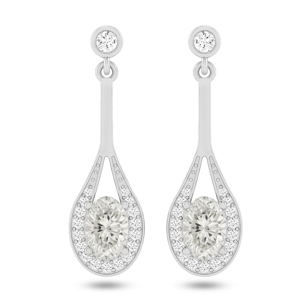 Teardrop Halo Dangle Earrings | 925 Sterling Silver Birthstone Stud Earrings | Diamond Accent Gemstone Earrings | 15 Birthstone Options | Gift for Women