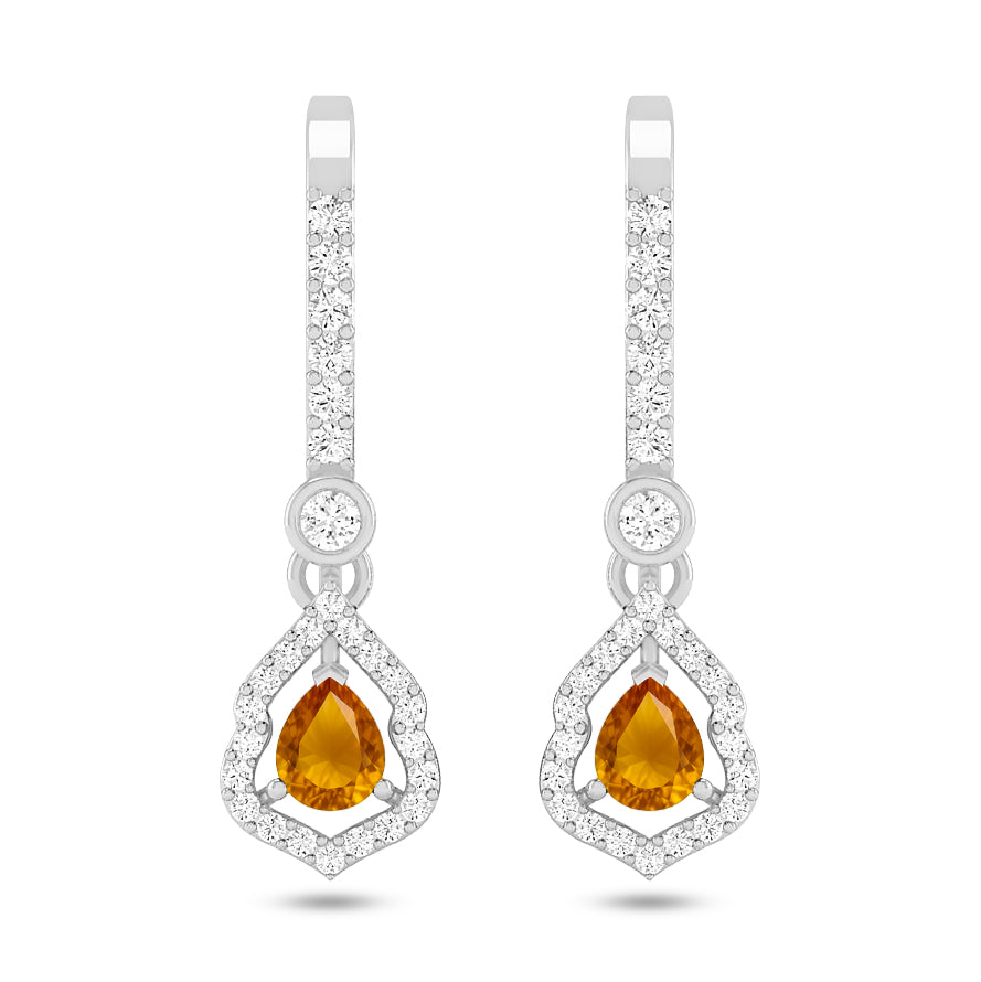 Yeh Pear Halo Open Frame Drop Earrings | 925 Sterling Silver Birthstone Stud Earrings | Diamond Accent Gemstone Earrings | 15 Birthstone Options | Gift for Women