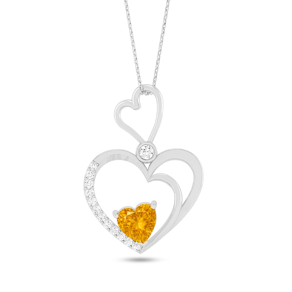 Double Heart Pendant | Starburst Pendant | Heart Knot Teardrop Pendant | Sterling Silver Birthstone Necklace | Diamond Accent | Adjustable Chain | 15 Gemstone Choices