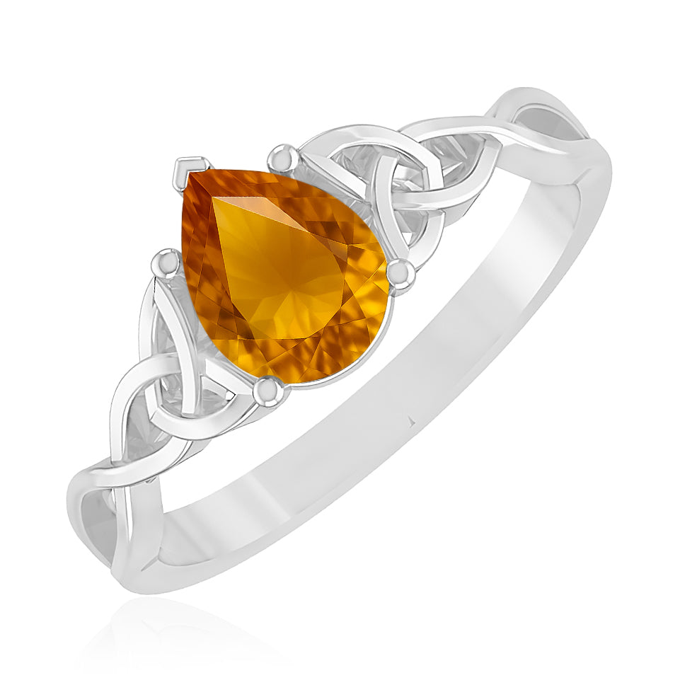 Celtic Knot Pear Solitaire Ring | Sterling Silver Birthstone Ring | Genuine Gemstone Studded Ring | Personalized Promise Ring | Gift for Her