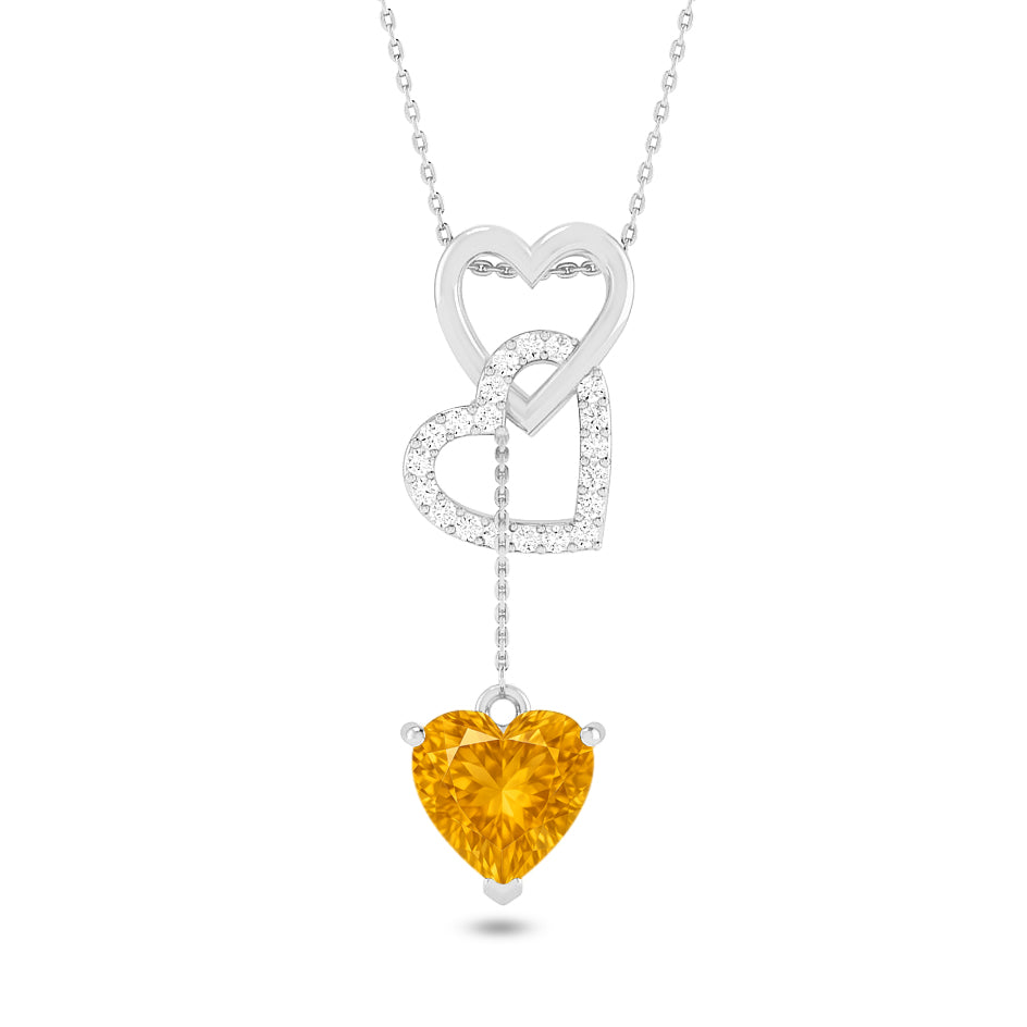 Double Heart Drop Pendant | Starburst Pendant | Heart Knot Teardrop Pendant | Sterling Silver Birthstone Necklace | Diamond Accent | Adjustable Chain | 15 Gemstone Choices