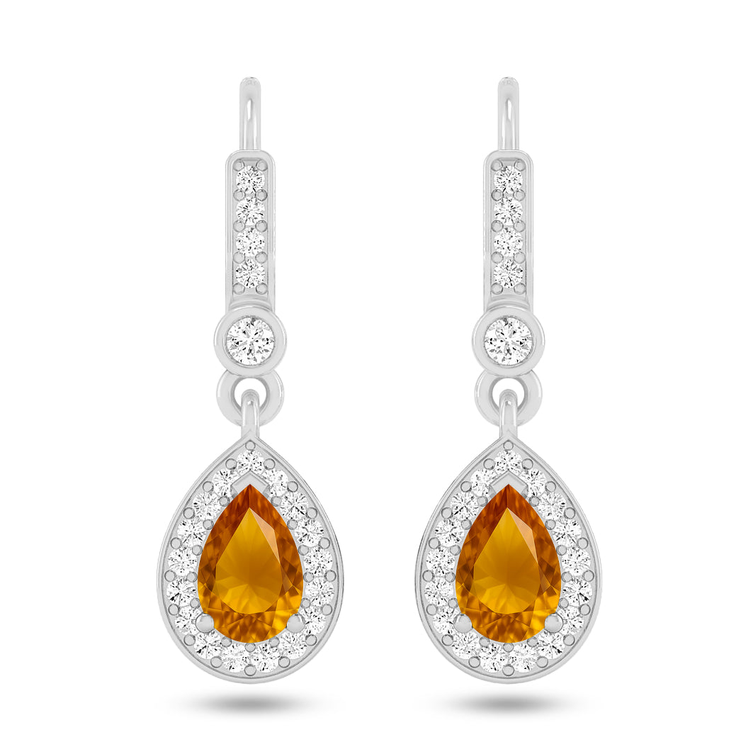 Pear Halo Drop Earrings | 925 Sterling Silver Birthstone Stud Earrings | Diamond Accent Gemstone Earrings | 15 Birthstone Options | Gift for Women