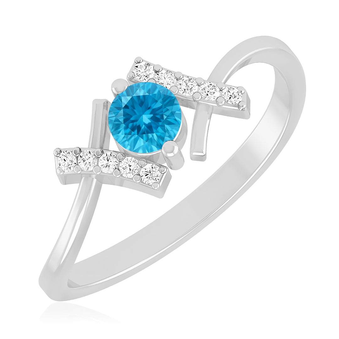 Modern Bypass Solitaire Ring | Sterling Silver Birthstone Ring | Genuine Gemstone & Diamond Studded Ring | Personalized Promise Ring | Gift for Her