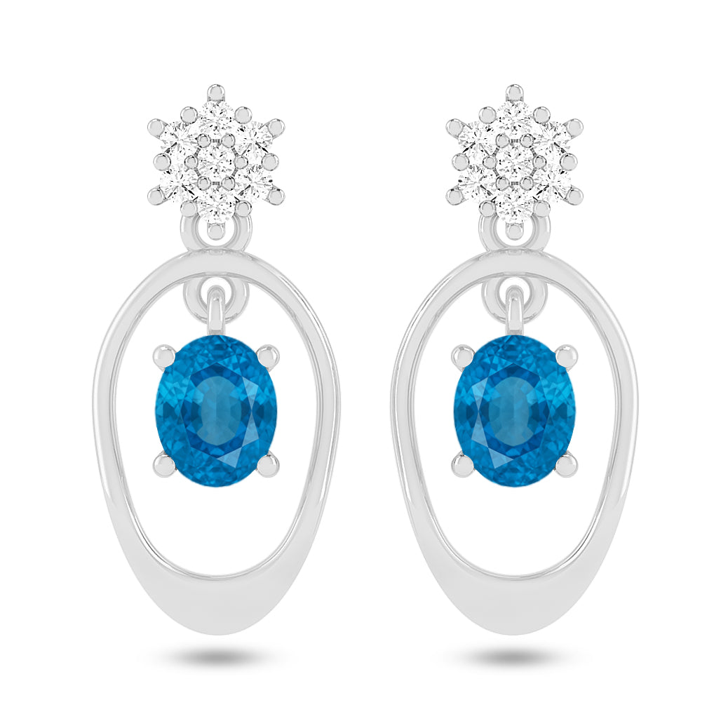 Open Oval Drop Earrings | 925 Sterling Silver Birthstone Stud Earrings | Diamond Accent Gemstone Earrings | 15 Birthstone Options | Gift for Women
