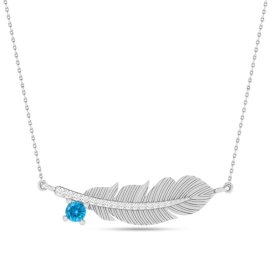 Feather Pendant Necklace | Starburst Pendant | Heart Knot Teardrop Pendant | Sterling Silver Birthstone Necklace | Diamond Accent | Adjustable Chain | 15 Gemstone Choices