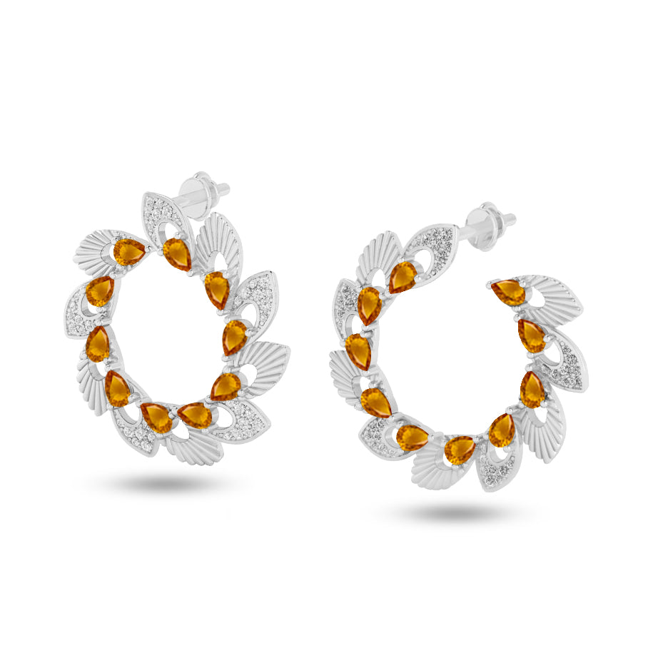 Floral Wreath Hoop Earrings | 925 Sterling Silver Birthstone Stud Earrings | Diamond Accent Gemstone Earrings | 15 Birthstone Options | Gift for Women