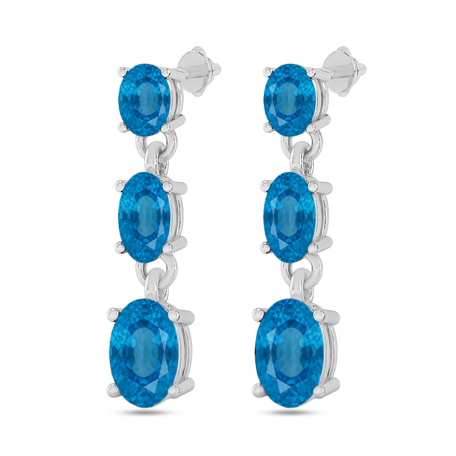 Three-Stone Drop Earrings | 925 Sterling Silver Birthstone Stud Earrings | Diamond Accent Gemstone Earrings | 15 Birthstone Options | Gift for Women