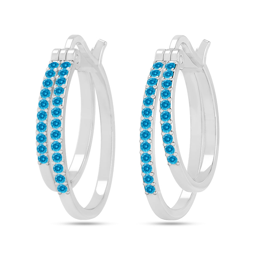 Double Row Hoop Earrings | 925 Sterling Silver Birthstone Stud Earrings | Diamond Accent Gemstone Earrings | 15 Birthstone Options | Gift for Women
