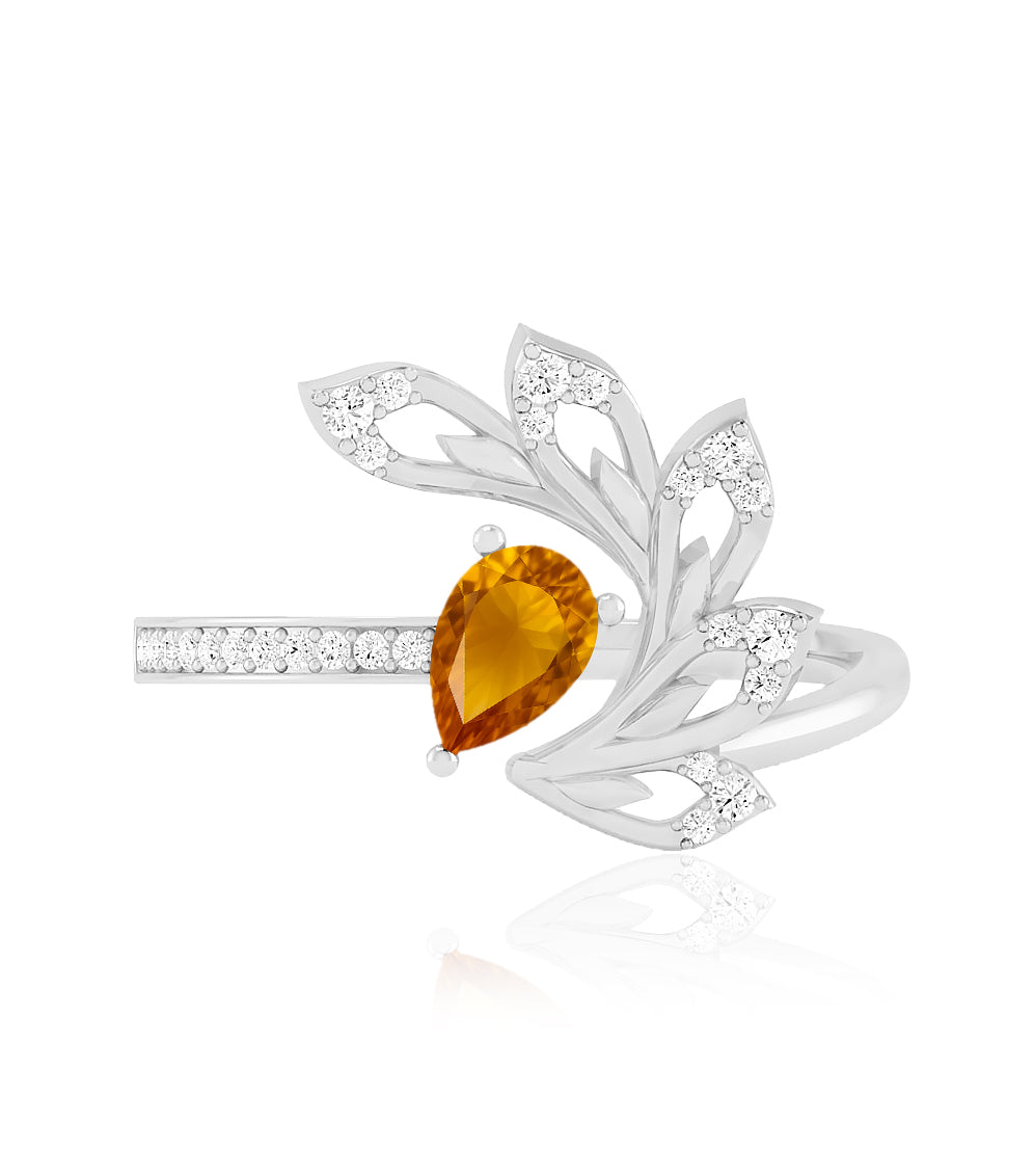 Nature Inspired Leaf Ring | Sterling Silver Birthstone Ring | Genuine Gemstone & Diamond Studded Ring | Personalized Promise Ring | Gift for Her