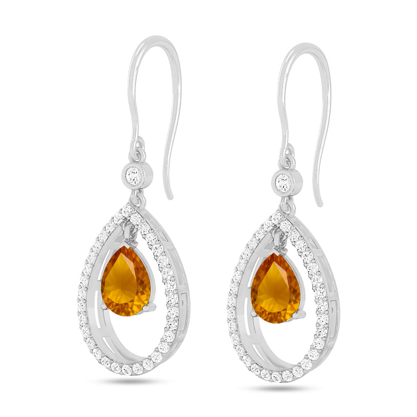 Floating Pear Drop Earrings | 925 Sterling Silver Birthstone Stud Earrings | Diamond Accent Gemstone Earrings | 15 Birthstone Options | Gift for Women