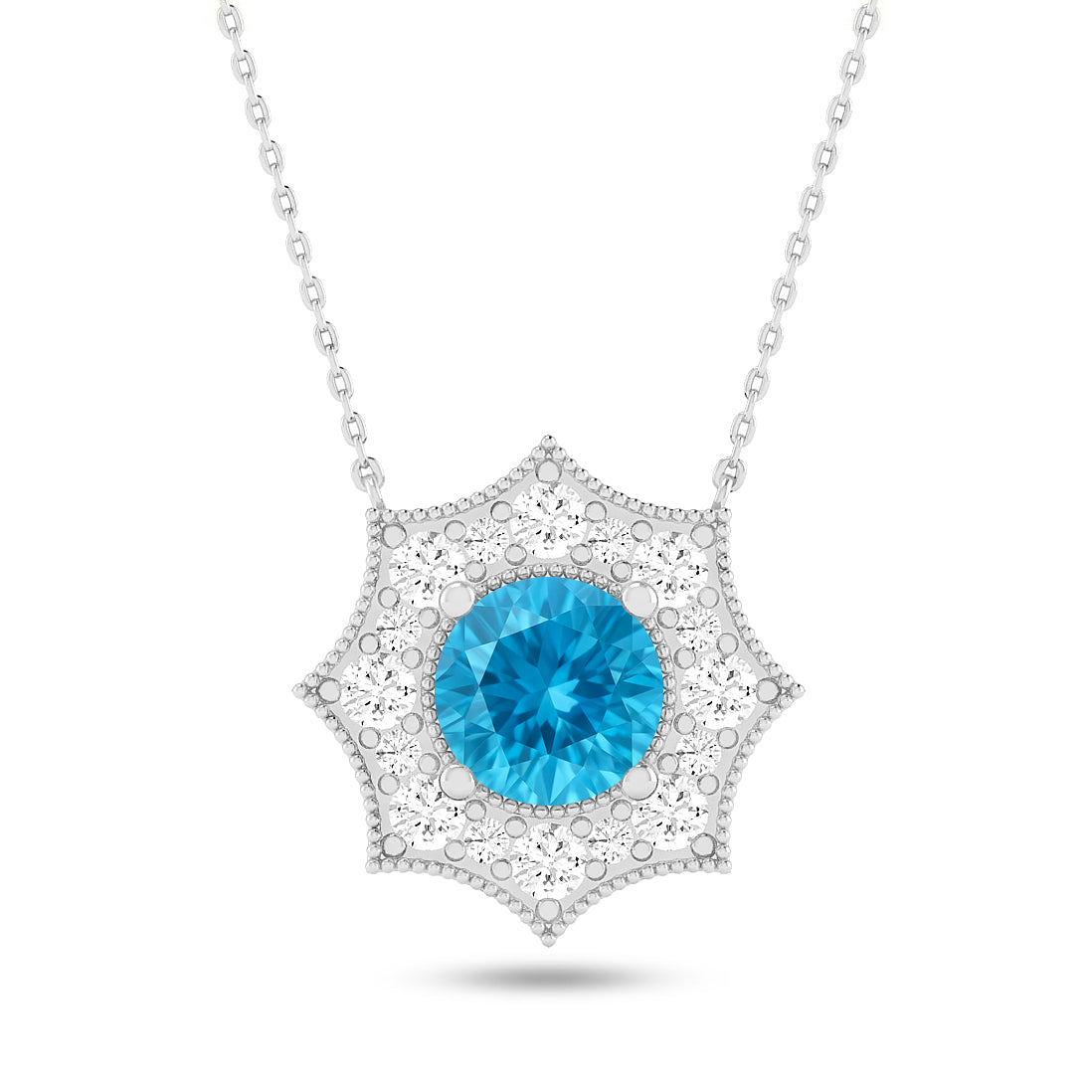 Snowflake Halo Pendant | Starburst Pendant | Heart Knot Teardrop Pendant | Sterling Silver Birthstone Necklace | Diamond Accent | Adjustable Chain | 15 Gemstone Choices