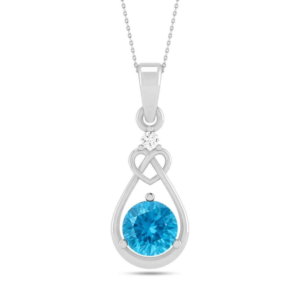Heart Knot Teardrop Pendant | Sterling Silver Birthstone Necklace | Diamond Accent | Adjustable Chain | 15 Gemstone Choices