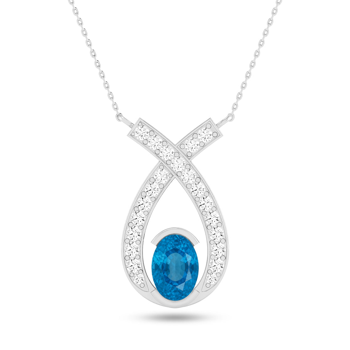 Teardrop Halo Pendant | Starburst Pendant | Heart Knot Teardrop Pendant | Sterling Silver Birthstone Necklace | Diamond Accent | Adjustable Chain | 15 Gemstone Choices