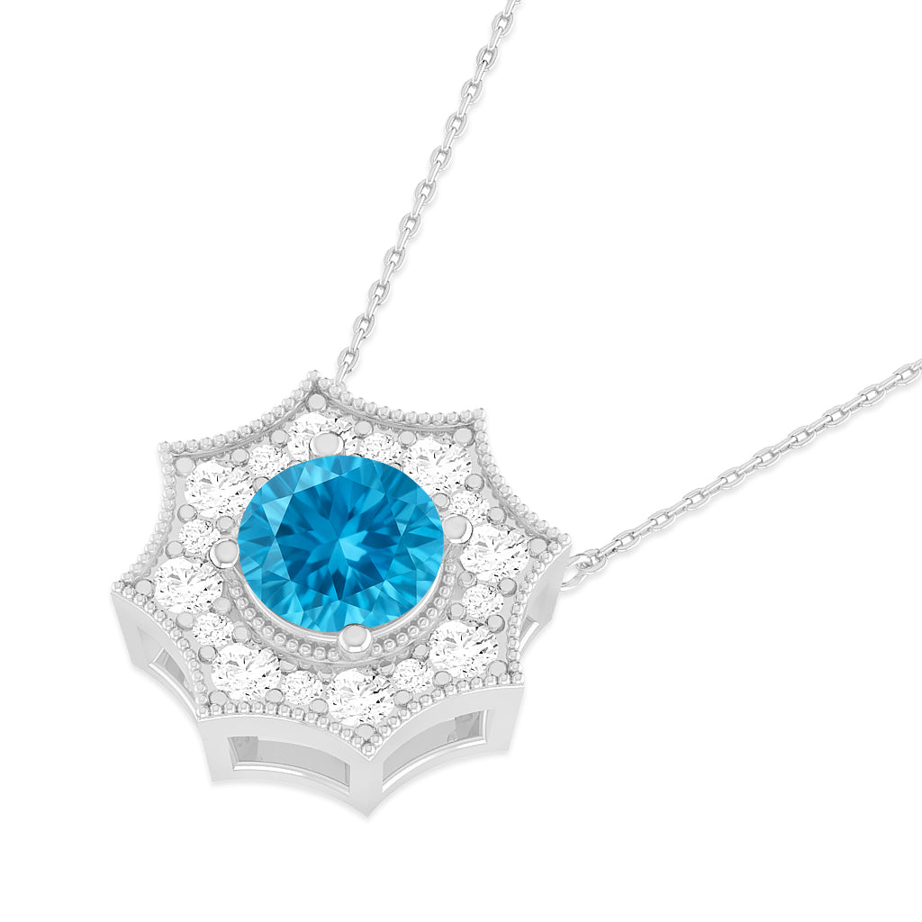 Snowflake Halo Pendant | Starburst Pendant | Heart Knot Teardrop Pendant | Sterling Silver Birthstone Necklace | Diamond Accent | Adjustable Chain | 15 Gemstone Choices