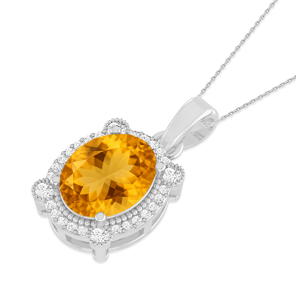 Oval Cabochon Halo Pendant | Starburst Pendant | Heart Knot Teardrop Pendant | Sterling Silver Birthstone Necklace | Diamond Accent | Adjustable Chain | 15 Gemstone Choices