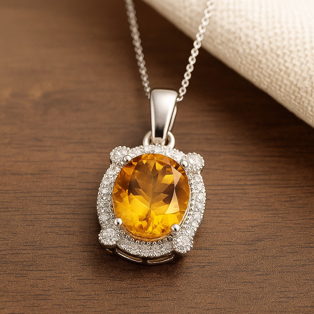 Oval Cabochon Halo Pendant | Starburst Pendant | Heart Knot Teardrop Pendant | Sterling Silver Birthstone Necklace | Diamond Accent | Adjustable Chain | 15 Gemstone Choices