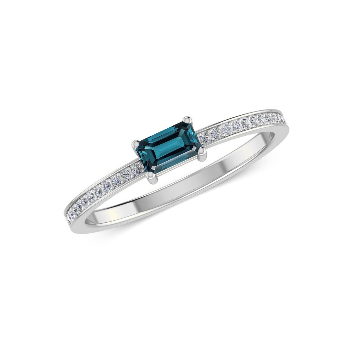 Baguette Solitaire Ring | Sterling Silver Birthstone Ring | Genuine Gemstone & Diamond Studded Ring | Personalized Promise Ring | Gift for Her