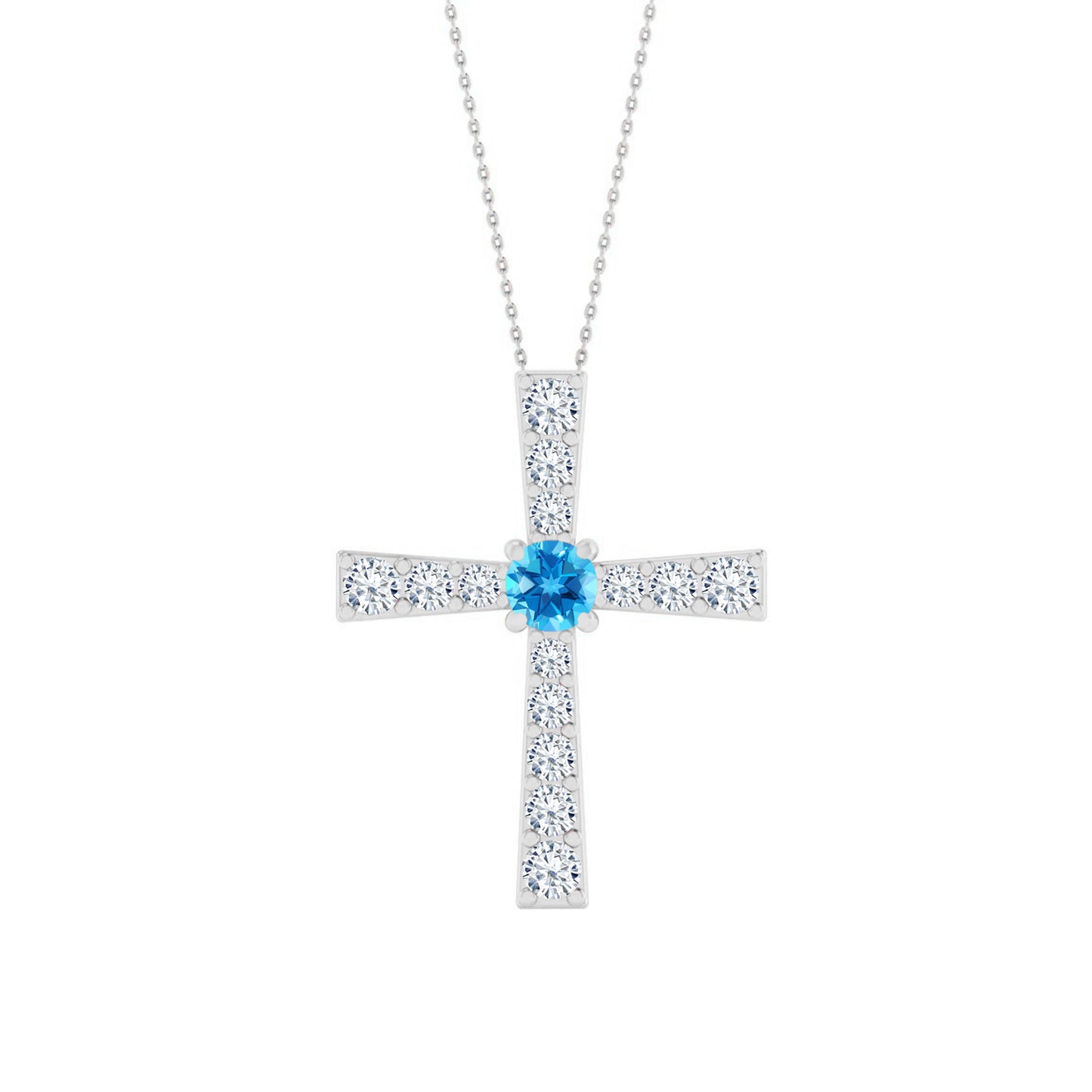 Cross Pendant | Sterling Silver Birthstone Necklace | Diamond Accent | Adjustable Chain | 15 Gemstone Choices