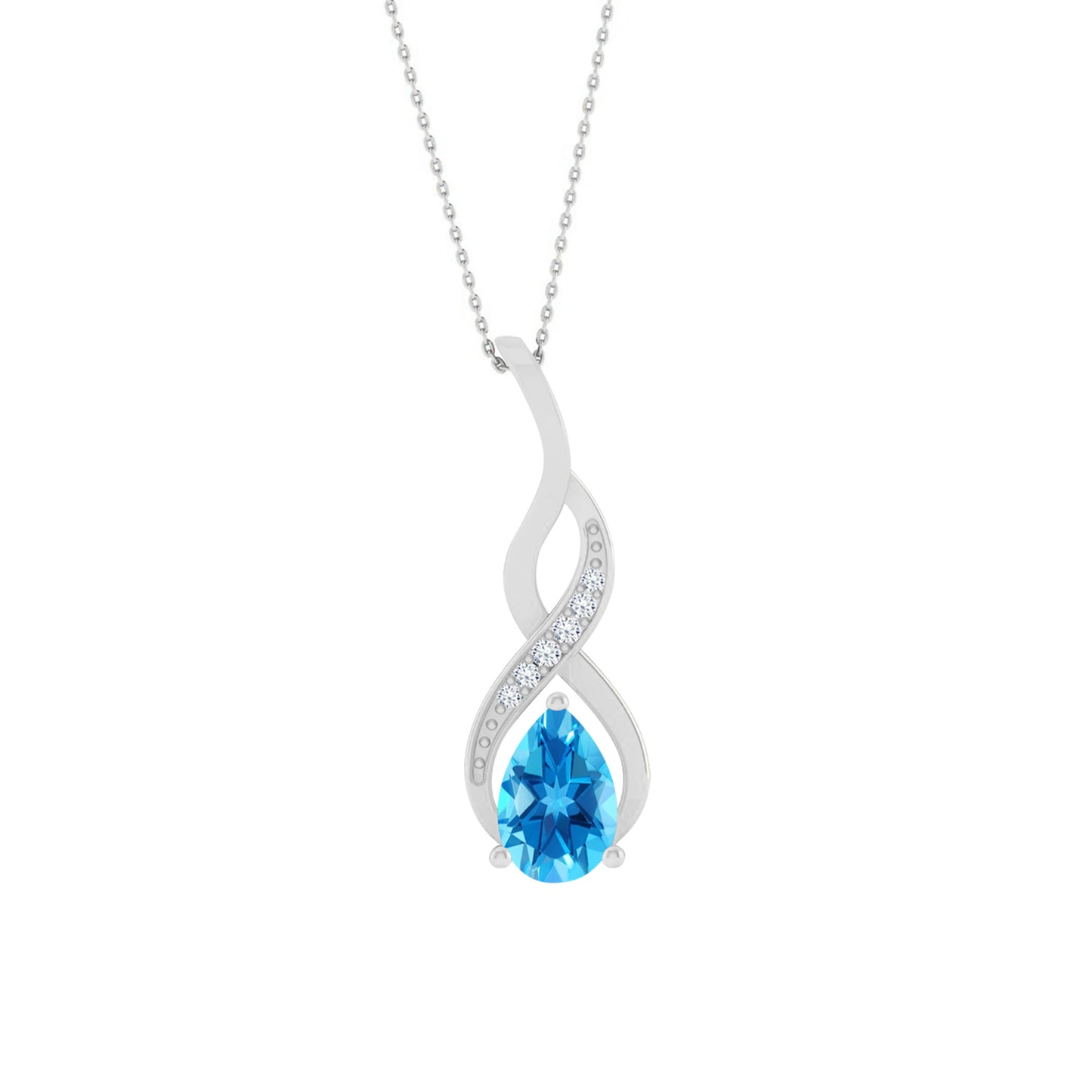 Classic Teardrop Solitaire Pendant | Starburst Pendant | Heart Knot Teardrop Pendant | Sterling Silver Birthstone Necklace | Diamond Accent | Adjustable Chain | 15 Gemstone Choices