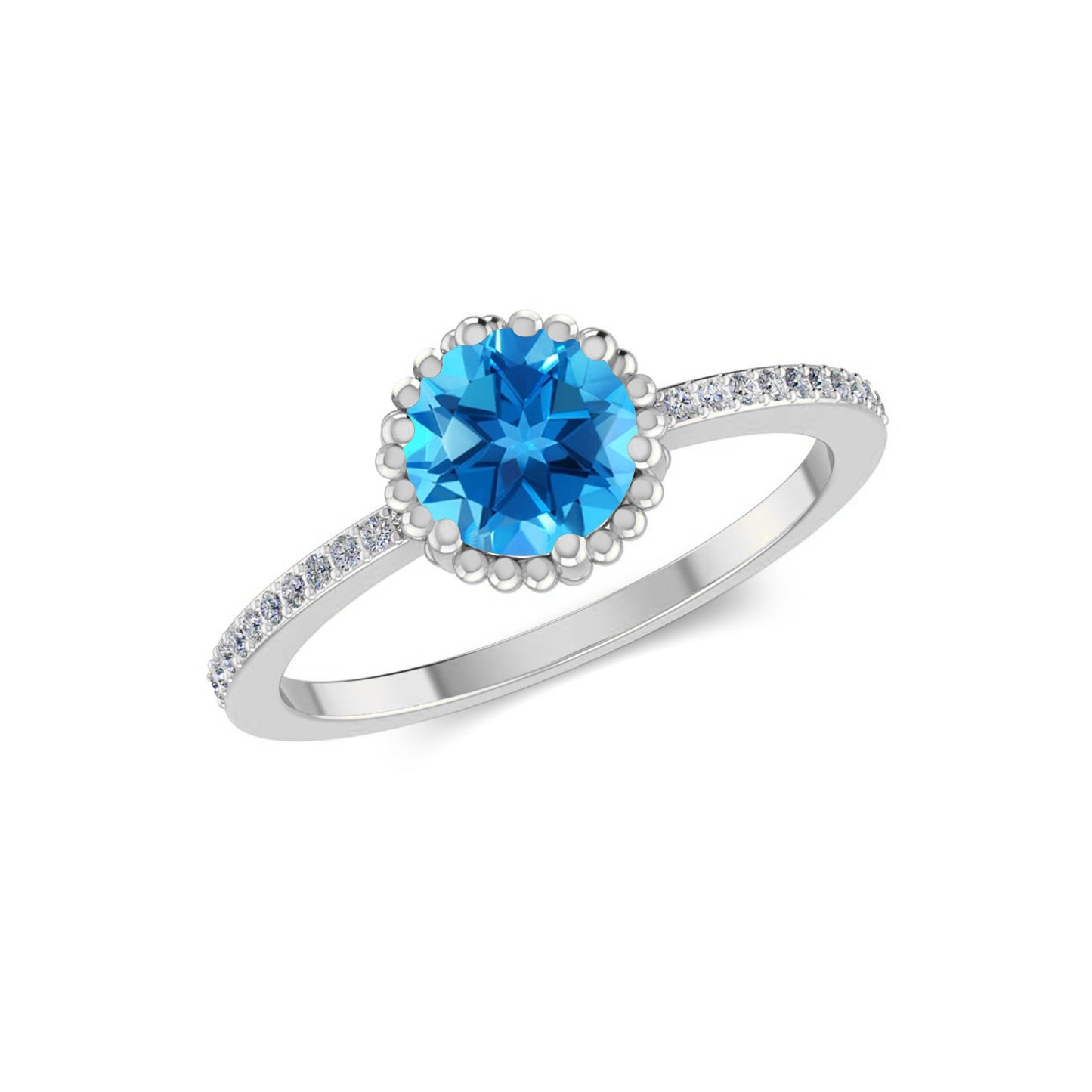 Bezel Halo Solitaire Ring | Sterling Silver Birthstone Ring | Genuine Gemstone & Diamond Studded Ring | Personalized Promise Ring | Gift for Her