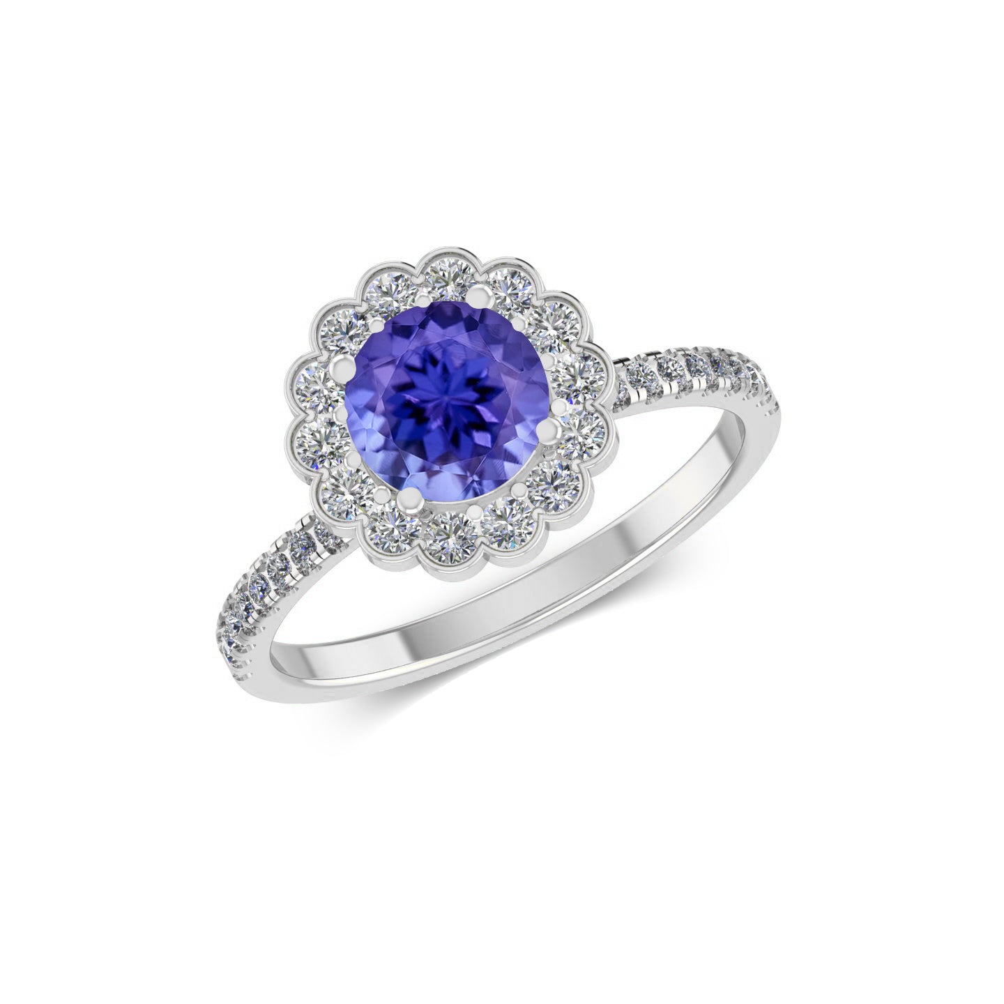 Floral Halo Ring | Sterling Silver Birthstone Ring | Genuine Gemstone & Diamond Studded Ring | Personalized Promise Ring | Gift for Her
