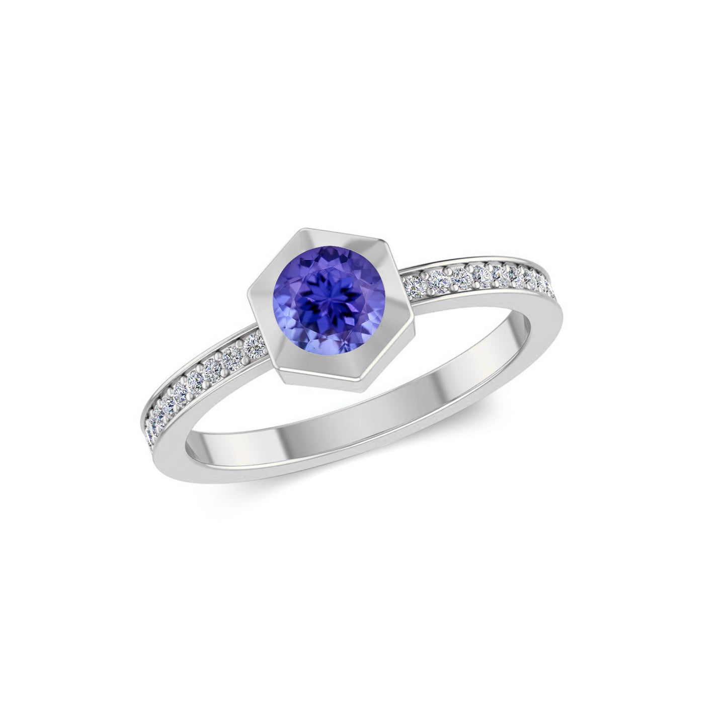 Hexagon Bezel Solitaire Ring | Bezel Halo Solitaire Ring | Sterling Silver Birthstone Ring | Genuine Gemstone & Diamond Studded Ring | Personalized Promise Ring | Gift for Her