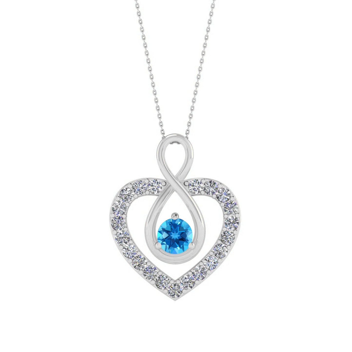 Infinity Heart Pendant | Sterling Silver Birthstone Necklace | Diamond Accent | Adjustable Chain | 15 Gemstone Choices