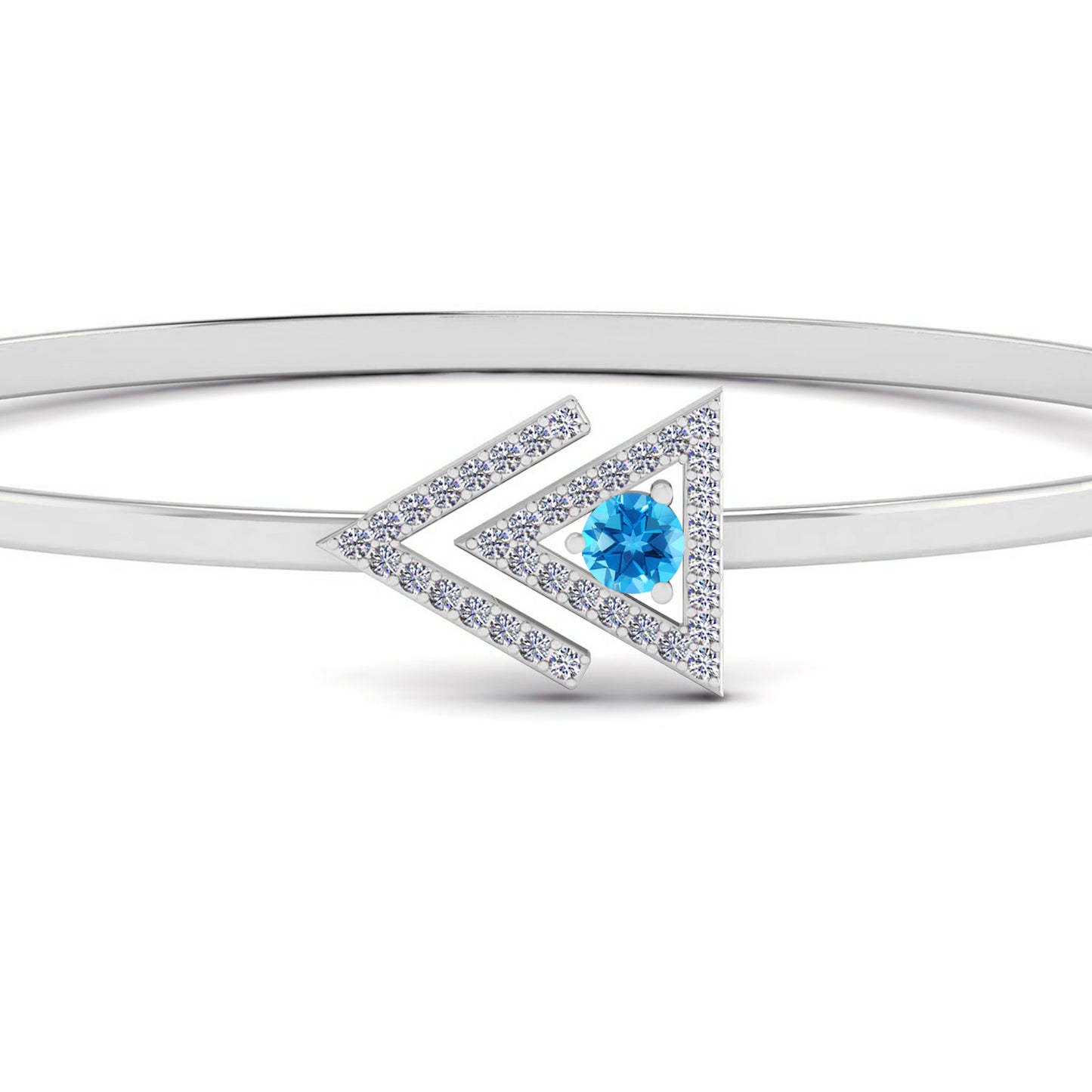 Geometric Open Bangle Bracelet | Sterling Silver Birthstone Bracelet | Adjustable Chain | 15 Gemstone Choices | Personalized Gemstone Bracelet