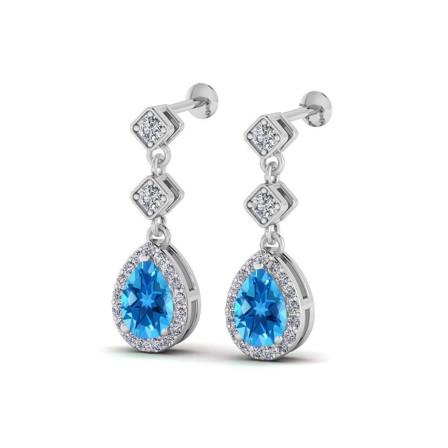 Halo Drop Earrings | 925 Sterling Silver Birthstone Stud Earrings | Diamond Accent Gemstone Earrings | 15 Birthstone Options | Gift for Women