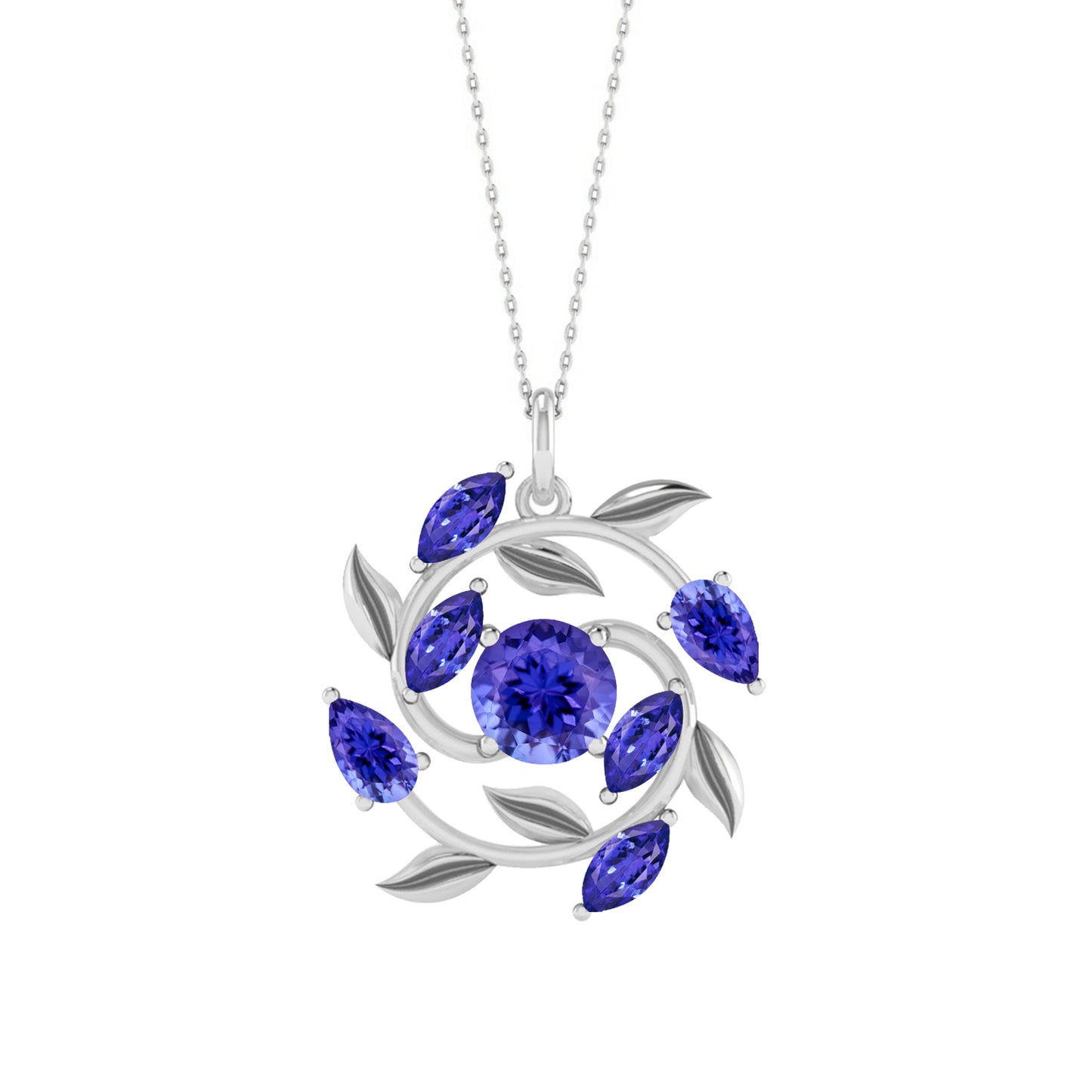 Floral Vine Style Gemstone Pendant | Sterling Silver Birthstone Necklace | Adjustable Chain | 15 Gemstone Choices | Personalized Gemstone Pendant