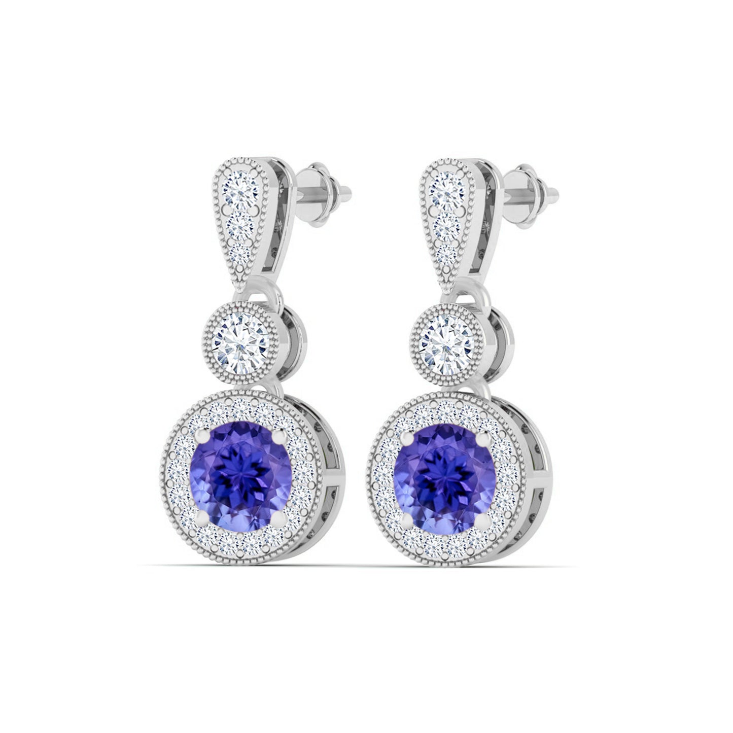 Three-Tier Halo Drop Earrings | 925 Sterling Silver Birthstone Stud Earrings | Diamond Accent Gemstone Earrings | 15 Birthstone Options | Gift for Women