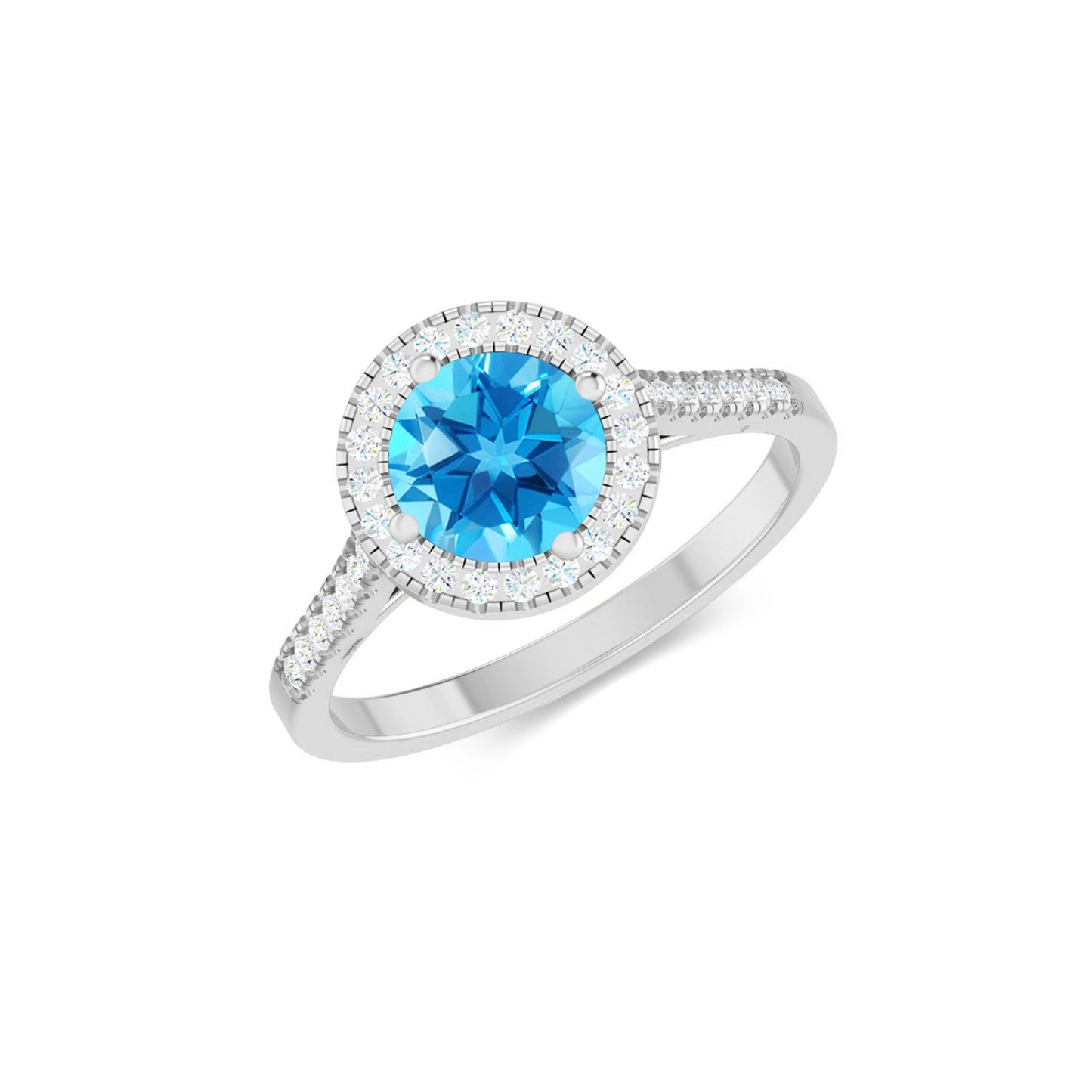 Halo Solitaire Ring | Sterling Silver Birthstone Ring | Genuine Gemstone & Diamond Studded Ring | Personalized Promise Ring | Gift for Her
