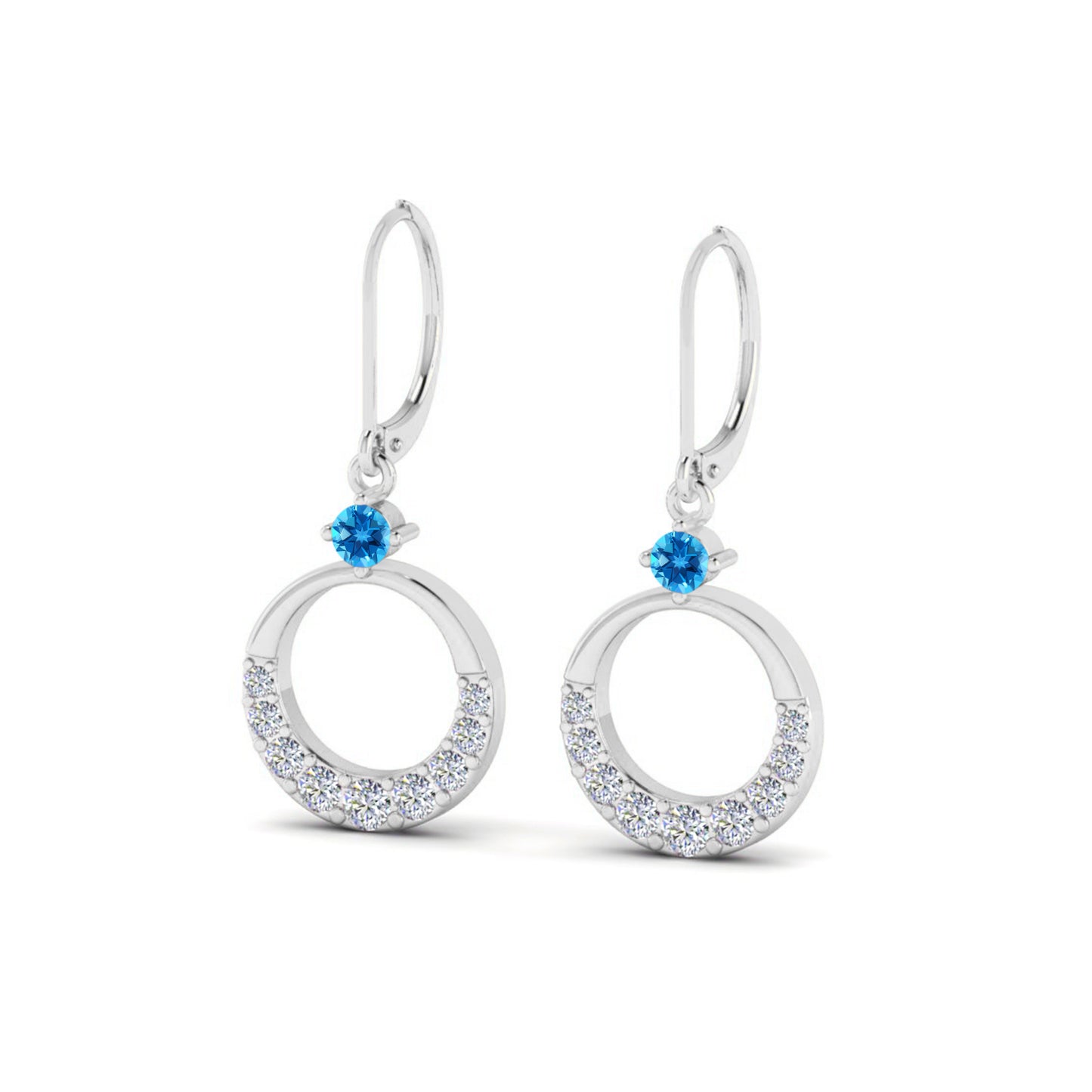 Open Circle Lever back Drop Earrings | 925 Sterling Silver Birthstone Stud Earrings | Diamond Accent Gemstone Earrings | 15 Birthstone Options | Gift for Women