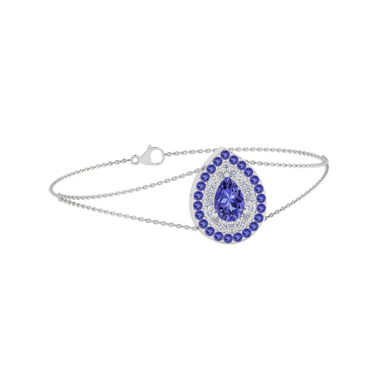 Pear Double Halo Jewelry Component | Sterling Silver Birthstone Bracelet | Adjustable Chain | 15 Gemstone Choices | Personalized Gemstone Bracelet