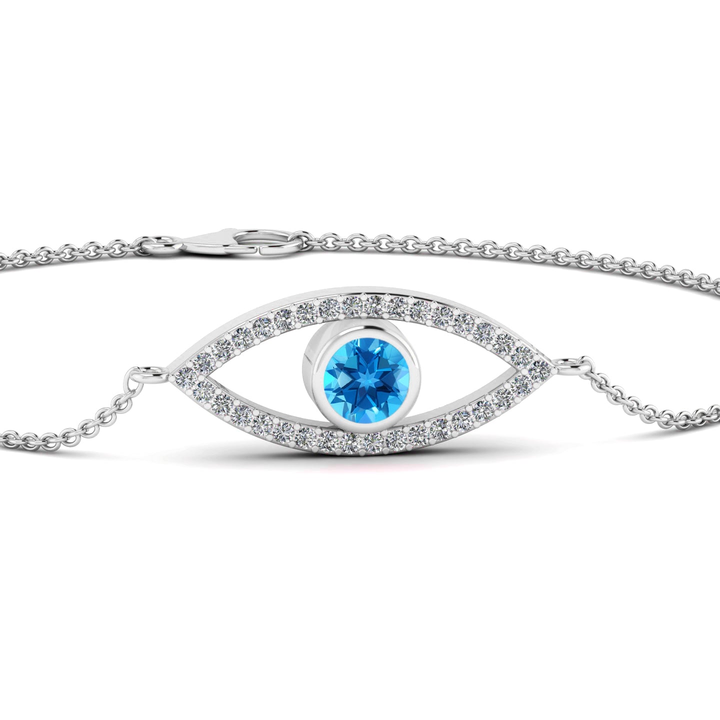 Evil Eye Bracelet | Sterling Silver Birthstone Bracelet | Adjustable Chain | 15 Gemstone Choices | Personalized Gemstone Bracelet