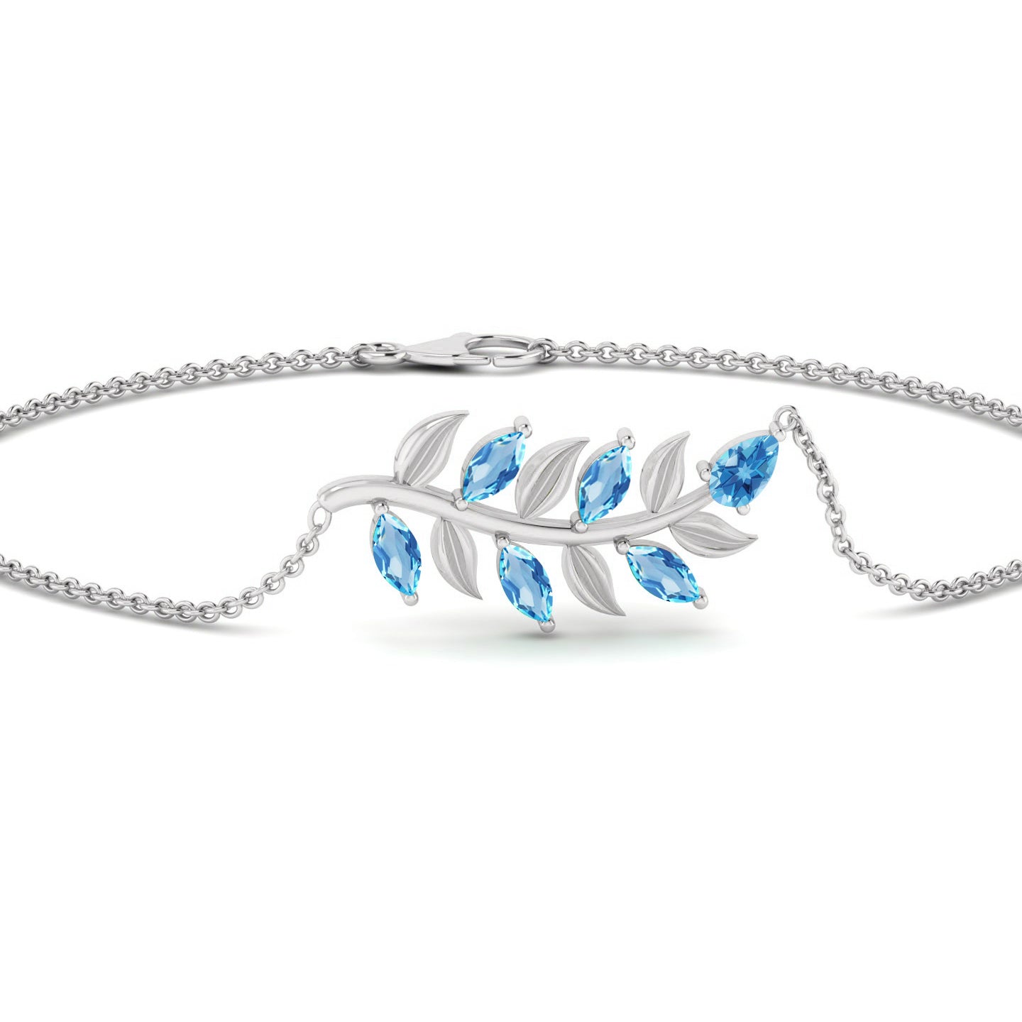 Leaf Vine Bracelet | Sterling Silver Birthstone Bracelet | Adjustable Chain | 15 Gemstone Choices | Personalized Gemstone Bracelet