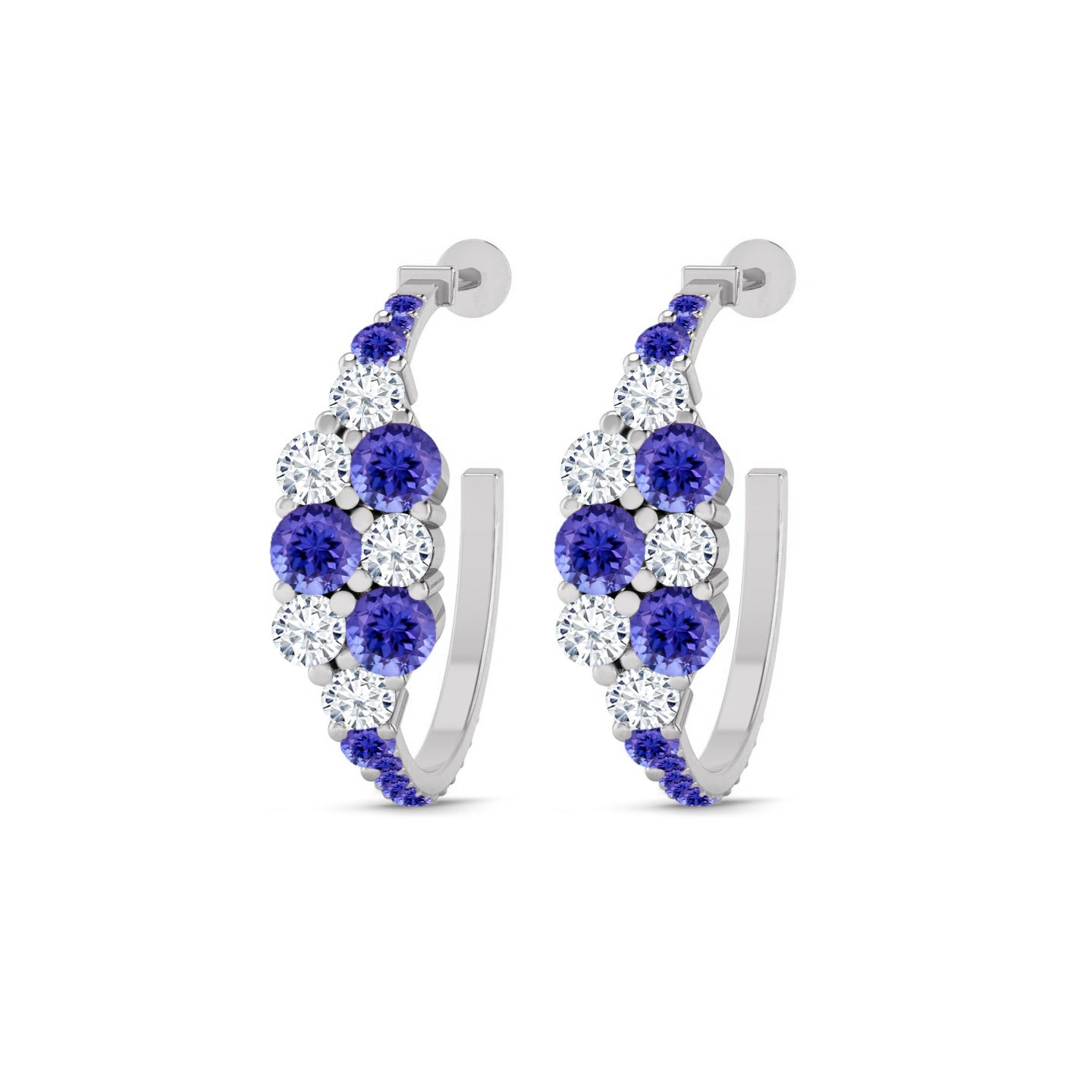 Gemstone Cluster Huggie Hoop Earrings | 925 Sterling Silver Birthstone Stud Earrings | Diamond Accent Gemstone Earrings | 15 Birthstone Options | Gift for Women